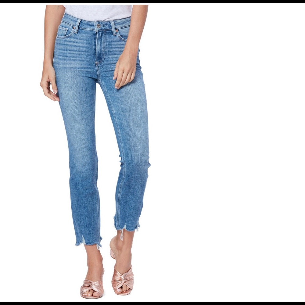 Paige High Waist Destroyed Hem Straight Leg Jean